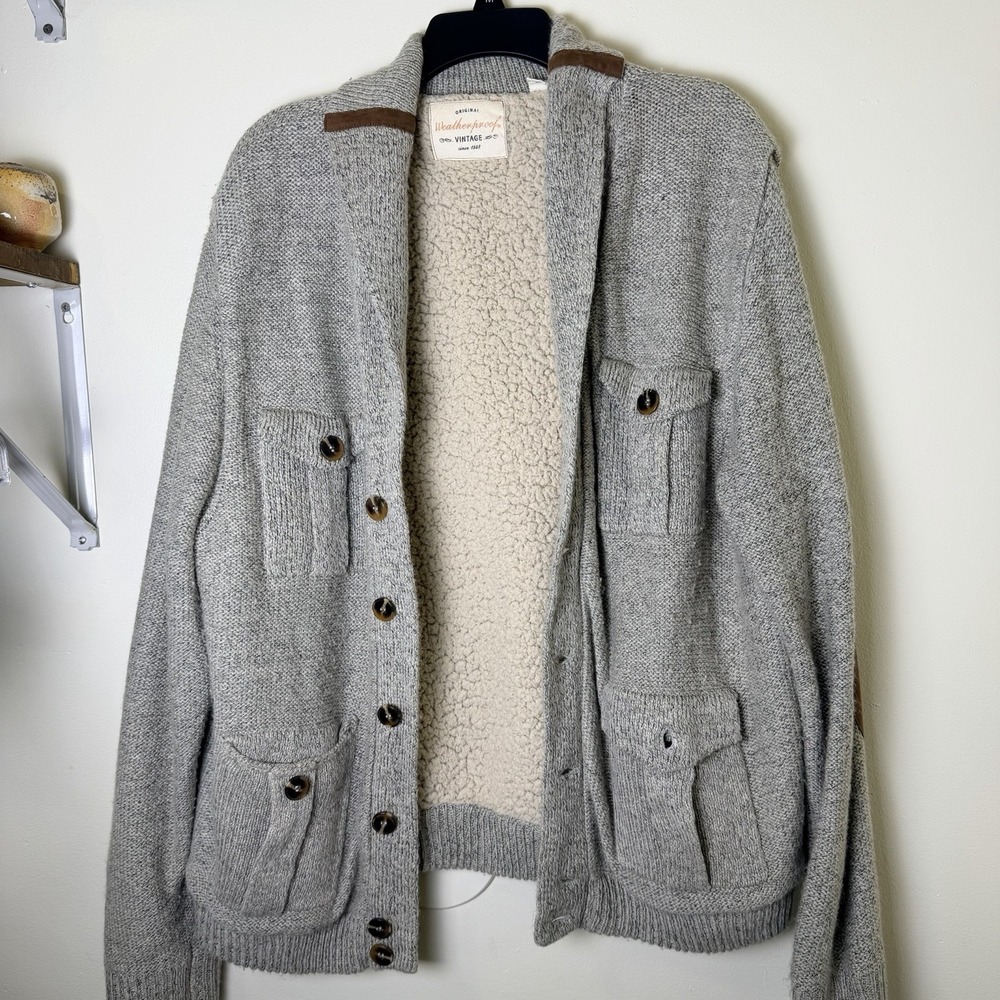 Men's XLarge Grandpa Sweater With Elbow Patches Heavy Knit Original Weatherproof